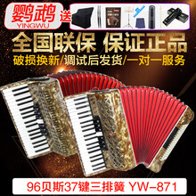 鹦鹉手风琴96BS37键成人初学专业三排簧手风琴乐器YW871 YW-871茶色