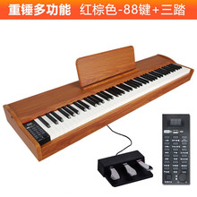 特思邦Tesbon充电款电钢琴便携式多功能88键重锤家用专业初学入门幼师专用键盘乐器 【重锤多功能-红棕色】+三踏 单琴头(插电充电一体款）