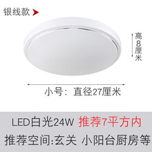 VOUT led吸顶灯客厅卧室过道走廊圆灯小厨房阳台家用普通圆形面包灯具 银线24W白光27cm
