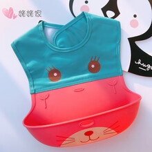 食饭兜大号宝宝围兜立体围嘴婴儿防水小孩加厚吃饭免洗硅胶口水巾 skk饭兜 小猫咪