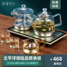 茶皇子 高硼硅玻璃全自动上水电热茶壶 黑茶普洱白茶底部上水煮烧茶器 茶桌茶台泡茶专用热水壶电磁炉一体 T5+350ml黄把公道杯+120ml直角杯*2