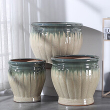 鹿凌青 落地种树大花盆陶瓷加厚特大号花缸发财树幸福树琴叶榕龟背叶植物盆 南瓜缸-边口绿 加大号48cm直径