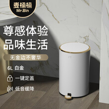 麦桶桶（Mr.Bin）不锈钢垃圾桶厨房家用脚踏翻盖欧式客厅卧室办公室卫生间厕所大号脚踩带盖 6L 白金 ZERO LUXURY