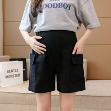 敏潮格伦夏季孕妇短裤棉麻工装宽松五分打底裤子潮妈时尚运动短裤 黑色 M