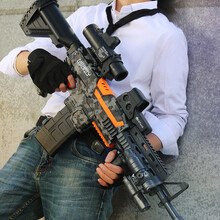 森柏龙儿童软弹玩具枪M416电动连发大菠萝男孩6-10岁玩具抢绝地求生吃鸡装备全套突击步抢 多功能M416豪华高配-灰色