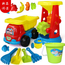 费雪（Fisher-Price)同款2021上新儿童沙滩玩具套装车男女孩戏水沙漏桶宝宝挖沙池铲子玩沙 沙滩车大沙漏桶14件B