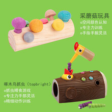 特宝儿蘑菇钉同款采蘑菇拼插钉幼儿园早教玩具大小空间配对精细动作认知蔬菜1-2岁 采蘑菇+啄木鸟抓虫