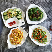 员创纯白陶瓷菜盘子商用餐厅酒店盘创意家用不规则微波炉盘子套装组合 10枫叶10三纹9.5金叶10香叶