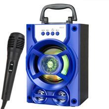 芯园手提无线蓝牙音箱家用手机K歌户外小型大音量广场舞便携式插卡U盘重低音炮微信收款播报器电脑音响 旗舰版【蓝色】音箱+充电音频二合一线+K歌话筒 官方标配