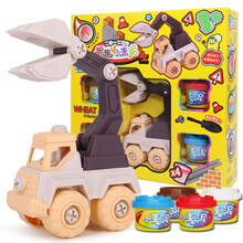 梦想星 彩泥儿童玩具车手工DIY模具小麦泥男孩女孩玩具礼物可拆卸二合一工程车套装