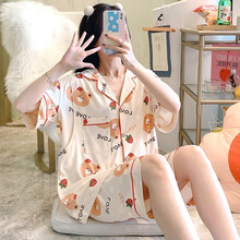 回访人月子服夏季薄款5月份产后哺乳睡衣短袖短裤纯棉产妇孕妇衣喂奶衣 Y-30#15草莓熊 女款XXL码 140-160斤