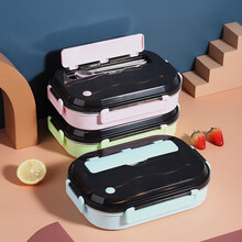 喜得润 304不锈钢保温饭盒桶保鲜盒微波炉便当盒商用餐盒餐盘分格学生成人儿童 3格1200ML 天蓝色