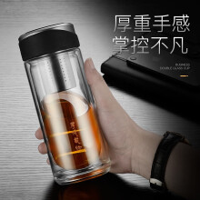 绿珠lvzhu 玻璃杯双层450ml 创意便携商务男女士大容量 茶水分离过滤办公泡茶水杯子 B687