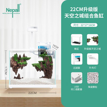 Nepall小鱼缸迷你水族箱斗鱼缸办公室桌面懒人生态造景小型鱼缸创意客厅家用金鱼缸 22cm升级版天空之城植绒造景套装