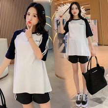 敏潮格伦孕妇套装外穿时尚休闲夏季宽松新款孕妇托腹短裤两件套五分裤 图片色 M