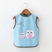 夏季薄款防水无袖食饭兜围兜婴儿围嘴宝宝口水巾男女婴儿童罩衣 猫星人蓝色坎肩 120 大号(适合3-5岁宝宝)