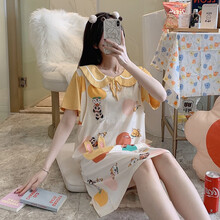 哺乳睡裙夏季短袖薄款产前产后宽松大码喂奶纯棉月子服哺乳裙 392 M码建议80-100斤