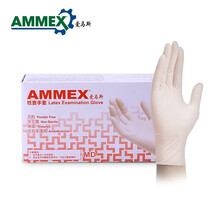爱马斯AMMEX一次性乳胶手套无粉麻面橡胶检查手套医务隔离劳保家用洗碗牙科家务美容科研耐用型 一次性乳胶检查手套100只*1盒 M码