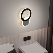 皇盟 壁灯卧室床头灯2021新款客厅电视背景墙装饰led壁灯现代简约轻奢北欧灯具 黑+白圆款-20*29*4cm-三色16w