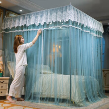 蚊帐三开门方顶公主风宫廷蚊帐双人家用1.5/1.8米床落地式支架25MM加粗加密帐纱 海洋蓝25mm加粗支架flx 1.8*2.2米床