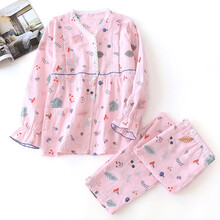 十月结晶同款 纱布夏季夏天月子服5月份产后6孕妇睡衣春夏薄款纯棉7月4产妇哺乳 ZF-(V领)粉底小树叶纱布 M码(建议90-120斤)