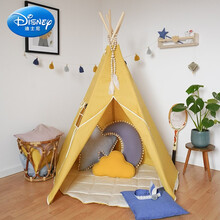 迪士尼（Disney） 儿童小帐篷游戏屋北欧室内男孩宝宝玩具屋印第安女孩家用公主房子六一生日礼物 蜜蜡黄+1.2m垫子 送星灯+云朵+抱枕