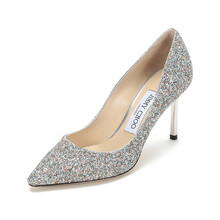 周仰杰 JIMMY CHOO 女士闪光面料尖头高跟鞋银色多色 ROMY 85 JOY 211 SILVER MULTI 35.5码