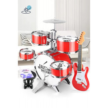 【七夕礼物】架子鼓儿童初学者玩具乐器爵士鼓男女孩3-6岁宝宝家用敲打鼓礼物1 热情红+凳子+鼓谱 +吉他(红) 塑料围鼓架可升降