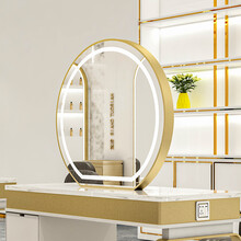 理发镜台一体 不锈钢大理石网红镜台美发店镜子理发柜子一体发廊专用潮款烫染桌 联堃 金色 半圆双面上镜 官方标配