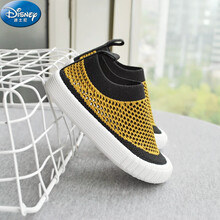 迪士尼飞织布童鞋帆布鞋女宝宝幼儿园室内鞋儿童男防滑软底一脚蹬入园鞋 姜黄黑边 32