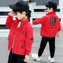 萌萌岛童装男童外套春装2021新款儿童休闲风衣中大童男宝宝帅气运动时尚夹克衫上衣潮 红色 140码 ( 建议身高130厘米 )
