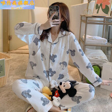 唯伦美 月子服春夏季薄款纯棉纱布哺乳孕妇睡衣产后吸汗透气怀孕期坐月子 纱布-翻领蓝米奇 XL码【建议130-150斤】