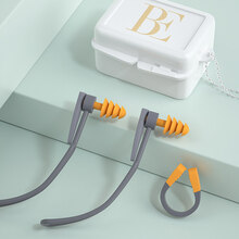 范德安游泳耳塞女防水洗头洗澡防丢儿童塞耳朵防进水鼻夹神器 深灰色/太阳橙拼接