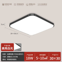 欧潽丽家 长方形超薄LED吸顶灯遥控客厅灯现代简约卧室灯书房灯具温馨餐厅灯饰 黑框30*30cm-白光18w 适用5-10㎡