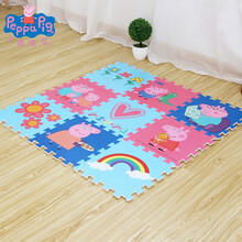 小猪佩奇地垫爬爬垫爬行毯,双面儿童泡沫卡通爬行垫 加厚加大拼接垫带边条 幸福9片+羊角球4片组合装