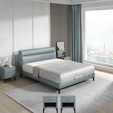 顾家家居 真皮皮床 简约现代卧室双人床 床头柜套餐 15天发货 DK.B168 高脚款 1.8m (花青蓝) 325G(花青蓝)*2