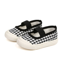 拉拉猪春秋季儿童帆布鞋男童女童宝宝单鞋小童鞋子脚蹬球鞋板鞋 黑色格子 18码/内长12.5cm(适合脚长12cm)
