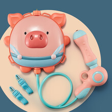 儿童水枪戏水玩具卡通背包水枪抽拉式夏季呲水打水仗户外沙滩喷水枪大容量喷射枪双肩背六一儿童节礼物 大号粉猪