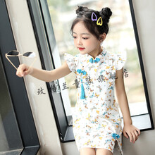 女童旗袍小孩子穿的旗袍裙女童连衣裙夏装2021新款飞袖洋气旗袍裙中小童儿童夏季女孩公主裙改良旗袍裙子 蝴蝶 130码穿125厘米身高