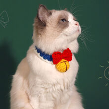 宠物毛线编织项圈猫咪手工针织生日装饰项圈铃铛狗狗围脖可爱围嘴 蓝色花边款(4-20斤)