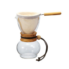 HARIO 咖啡壶家用办公滴漏式法兰绒滤网手冲耐热玻璃咖啡壶套装 日本进口 DPW 橄榄木法兰绒套装