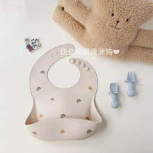 mushie围兜同款软硅胶婴儿童围嘴宝宝喂饭防脏丹麦防水服吃饭兜 彩虹-rainbows