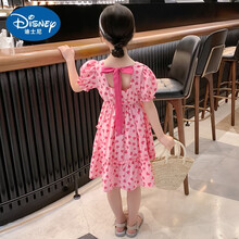 迪士尼专卖品牌女童棉连衣裙夏装2021新款洋气女孩童装公主裙碎花儿童裙子夏季 玫粉色 110cm