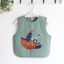 奇幻车队 男童按扣无袖儿童背心式纯棉防水围兜宝宝围嘴饭衣 A6201船绿 90