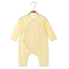 婴儿连体衣夏装薄款新生儿哈衣长袖空调服宝宝和尚服纯棉睡衣夏季q 黄色（绑带） 52cm【适合0-1个月】