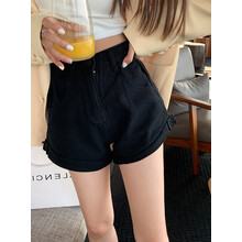 爱兰婷孕妇装2021春夏韩版新款怀孕潮妈黑色牛仔短裤女潮夏季年新款高腰搭显瘦超短字裤热裤子 黑色 XL