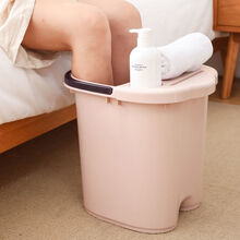 泡脚桶过小腿高深泡脚桶过小腿加深加厚塑料洗脚桶家用泡脚神器 粉色-滚轮-加高36cm-带置物台