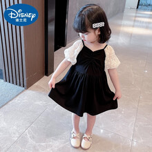 迪士尼女童连衣裙夏季2021新款洋气小童网红儿童装女宝宝公主裙夏装爆款 黑色 90cm