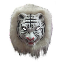 万圣节大灰恐怖动物头套狮子老虎狼猩猩猴子豹子怪兽儿童面具 老虎白色