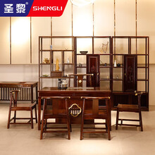 圣黎实木茶桌椅组合功夫茶台中式茶艺桌家用办公茶桌金花木 一桌五椅06